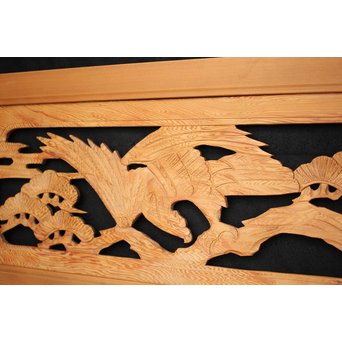 鷹松木彫欄間 2枚1組　R2548 