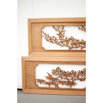 長尺 松竹梅深彫木彫欄間 2枚1組　R2551 