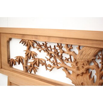 長尺 松竹梅深彫木彫欄間 2枚1組　R2551 