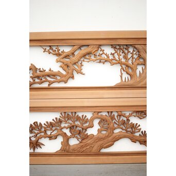 長尺 松竹梅深彫木彫欄間 2枚1組　R2551 