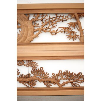 長尺 松竹梅深彫木彫欄間 2枚1組　R2551 