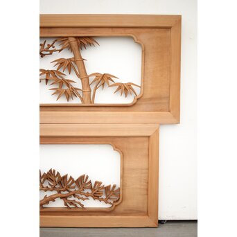 長尺 松竹梅深彫木彫欄間 2枚1組　R2551 