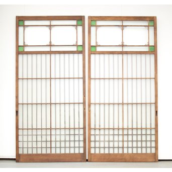 緑色ガラス玄関ガラス戸 2枚1組　GD1277Y 