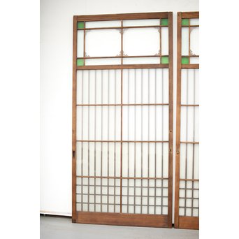 緑色ガラス玄関ガラス戸 2枚1組　GD1277Y 