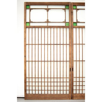 緑色ガラス玄関ガラス戸 2枚1組　GD1277Y 