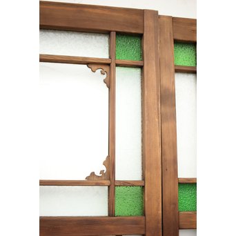緑色ガラス玄関ガラス戸 2枚1組　GD1277Y 