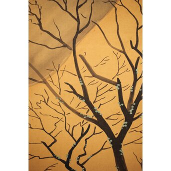 長涼作 農村図 絹本掛軸　Z207 