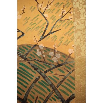 長涼作 農村図 絹本掛軸　Z207 