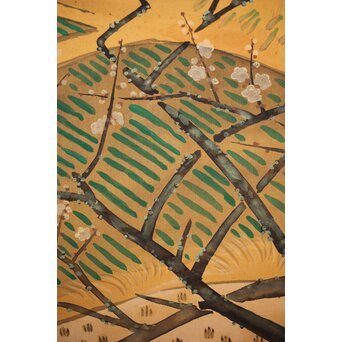 長涼作 農村図 絹本掛軸　Z207 