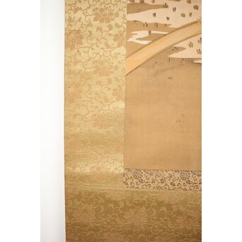 長涼作 農村図 絹本掛軸　Z207 