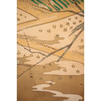 長涼作 農村図 絹本掛軸　Z207 