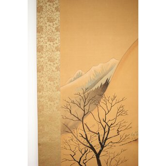 長涼作 農村図 絹本掛軸　Z207 