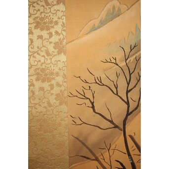 長涼作 農村図 絹本掛軸　Z207 