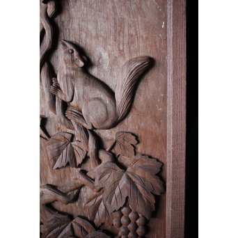 作家物 葡萄に栗鼠 木彫額　X211 