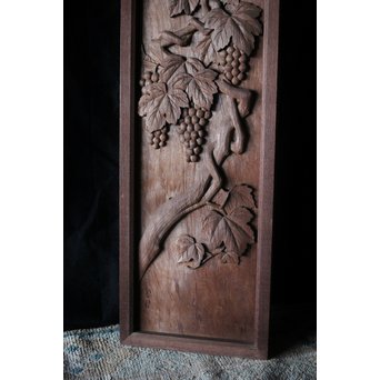 作家物 葡萄に栗鼠 木彫額　X211 