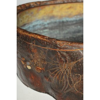 秋草蒔絵 古木桐火鉢/瓶掛　Q099 