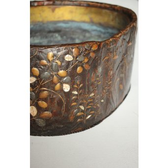 秋草蒔絵 古木桐火鉢/瓶掛　Q099 