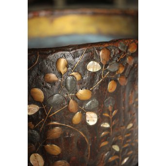 秋草蒔絵 古木桐火鉢/瓶掛　Q099 