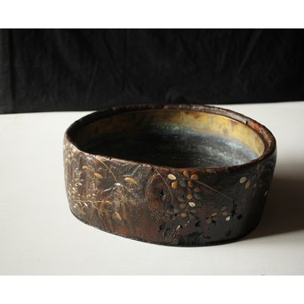 秋草蒔絵 古木桐火鉢/瓶掛　Q099 