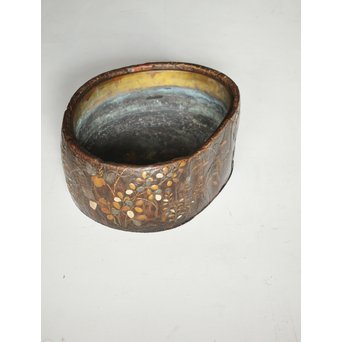 秋草蒔絵 古木桐火鉢/瓶掛　Q099