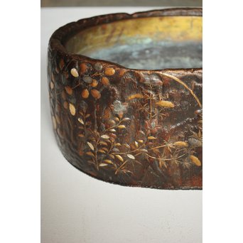 秋草蒔絵 古木桐火鉢/瓶掛　Q099 
