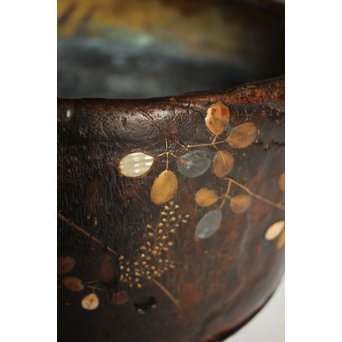 秋草蒔絵 古木桐火鉢/瓶掛　Q099 