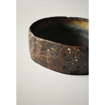 秋草蒔絵 古木桐火鉢/瓶掛　Q099 