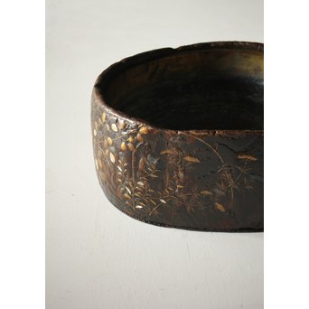 秋草蒔絵 古木桐火鉢/瓶掛　Q099 