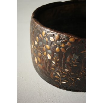 秋草蒔絵 古木桐火鉢/瓶掛　Q099 