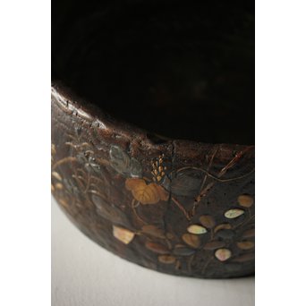 秋草蒔絵 古木桐火鉢/瓶掛　Q099 