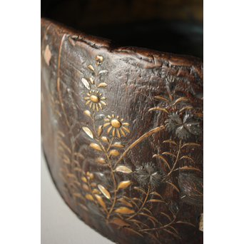 秋草蒔絵 古木桐火鉢/瓶掛　Q099 