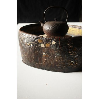 秋草蒔絵 古木桐火鉢/瓶掛　Q099 