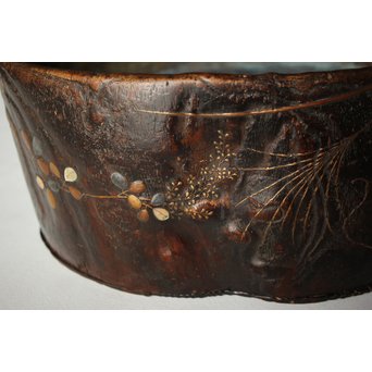 秋草蒔絵 古木桐火鉢/瓶掛　Q099 