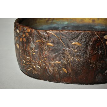 秋草蒔絵 古木桐火鉢/瓶掛　Q099 