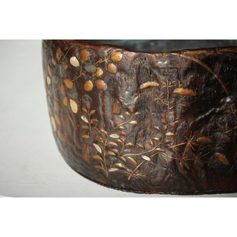 秋草蒔絵 古木桐火鉢/瓶掛　Q099 