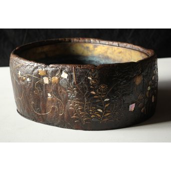 秋草蒔絵 古木桐火鉢/瓶掛　Q099 