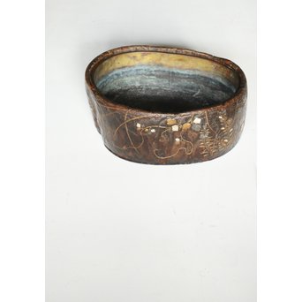 秋草蒔絵 古木桐火鉢/瓶掛　Q099 