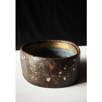 秋草蒔絵 古木桐火鉢/瓶掛　Q099 