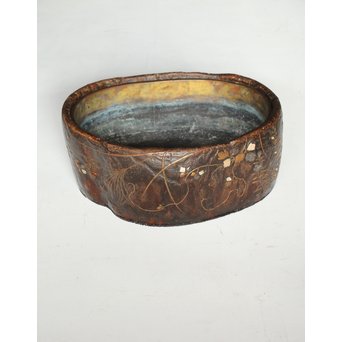 秋草蒔絵 古木桐火鉢/瓶掛　Q099 