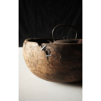 時代欅古木 銀鎹瓶掛/火鉢　X216