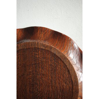 蓮葉に蛙 在銘木彫盆　X217 