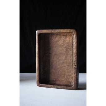 欅古材 刳貫四方盆　X218