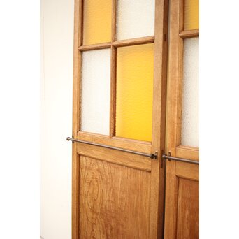 市松黄色ガラス 楢の建具 2枚1組　GD1279Y 