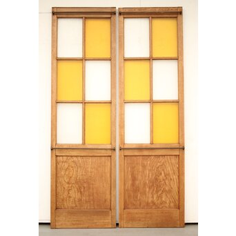 市松黄色ガラス 楢の建具 2枚1組　GD1279Y