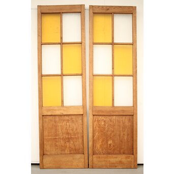 市松黄色ガラス 楢の建具 2枚1組　GD1279Y 