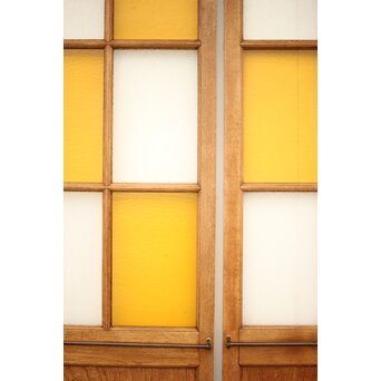 市松黄色ガラス 楢の建具 2枚1組　GD1279Y 