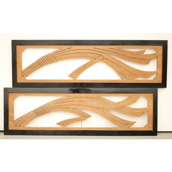 黒枠 マトイ木彫欄間 2枚1組　R2552YD