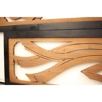 黒枠 マトイ木彫欄間 2枚1組　R2552YD 