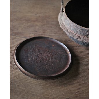 十四代 釜師 名越昌廣 時代 環摘古銭文蓋 提梁 羽付形 鉄瓶　M201 