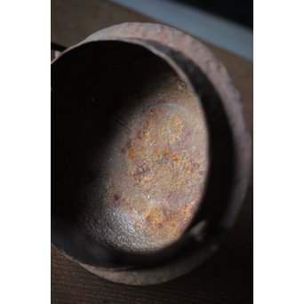 十四代 釜師 名越昌廣 時代 環摘古銭文蓋 提梁 羽付形 鉄瓶　M201 